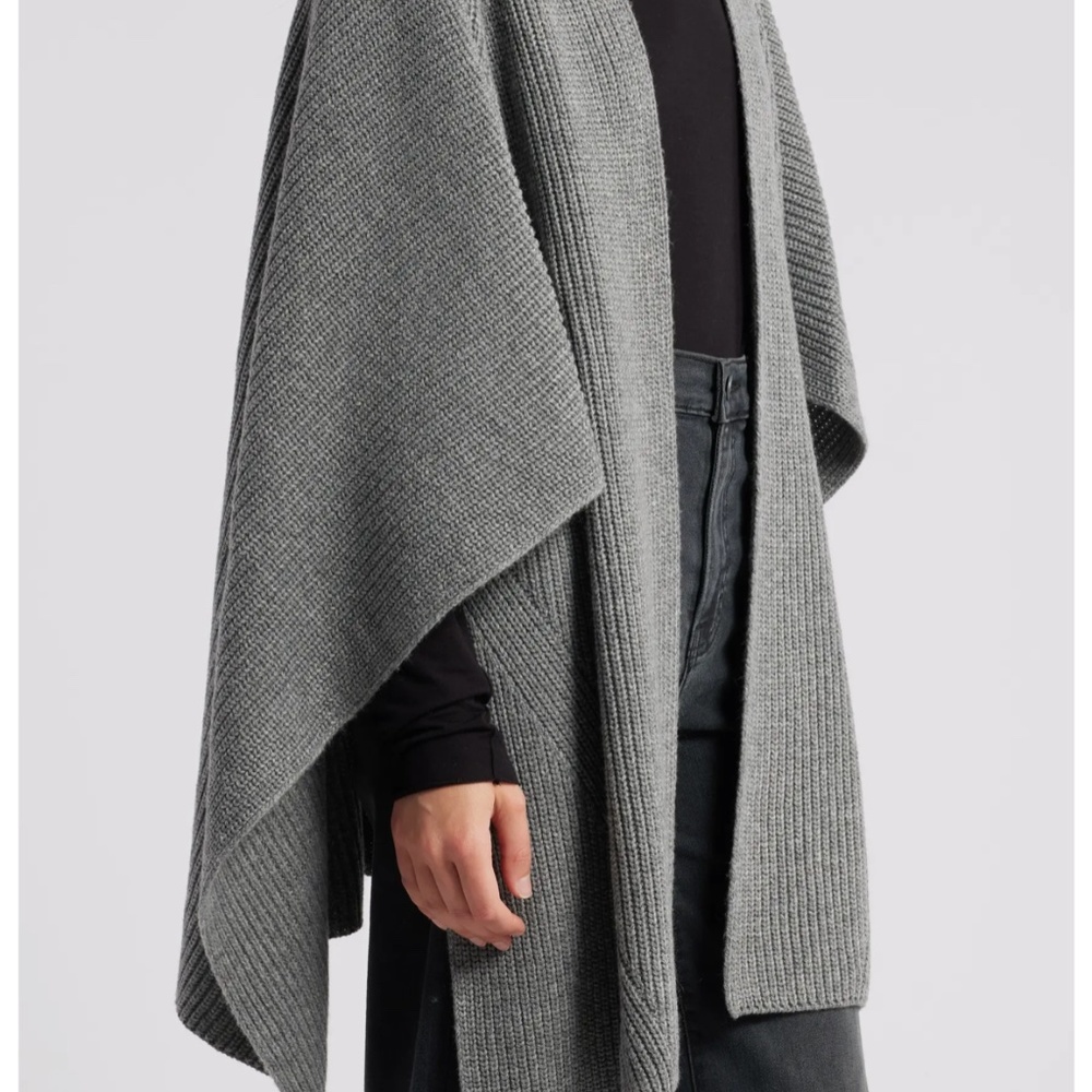 All Saints Traveling Rib Ruana Wool Blend Knit Cape Poncho OS